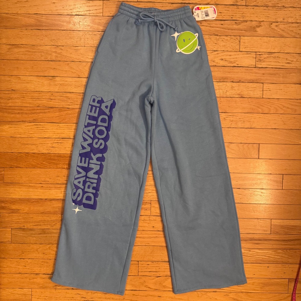 Poppi x Target Save Water Drink Soda‎ Blue Wide Leg Sweatpants XXS NWT
